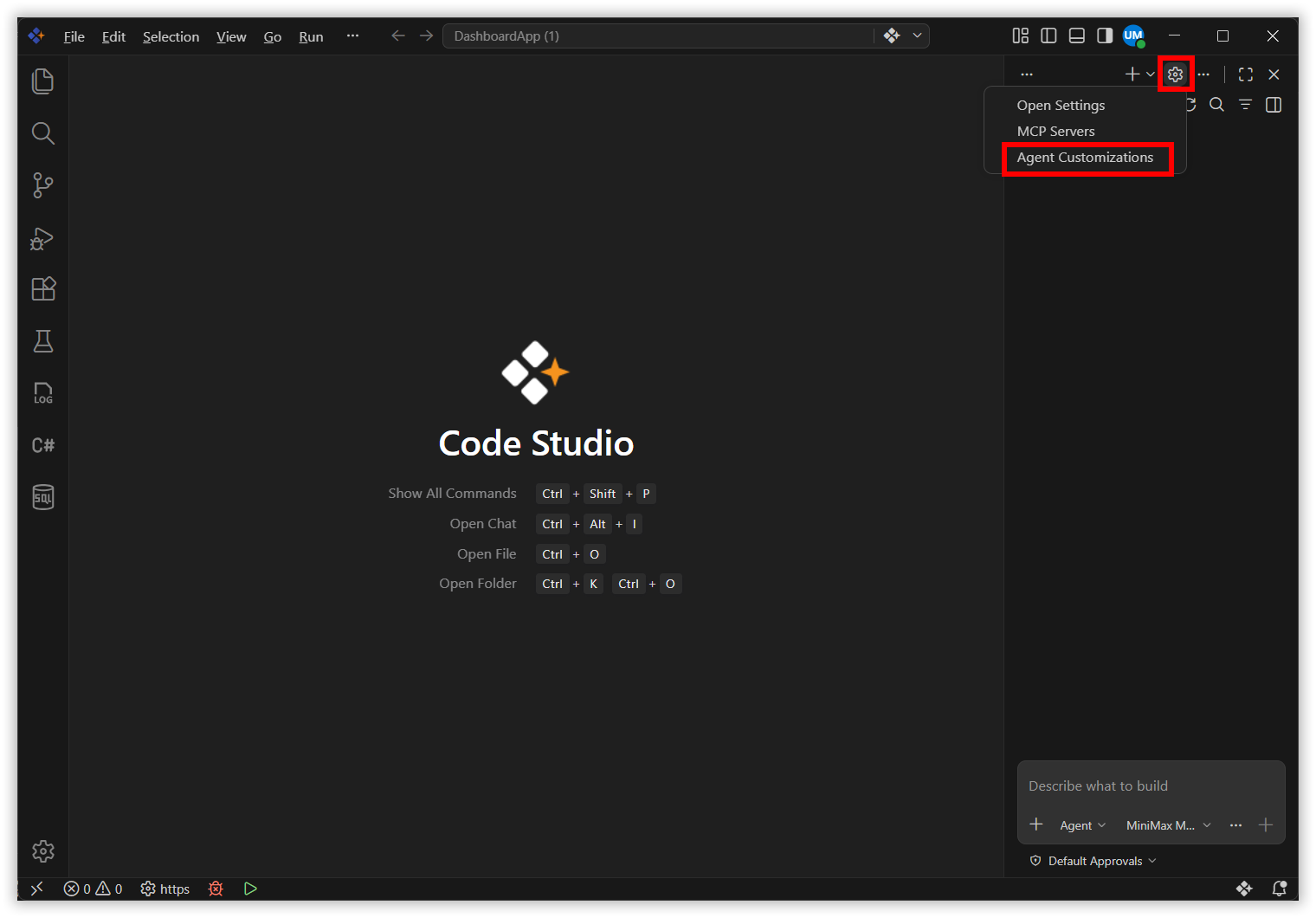 Chat settings menu in BoldCreate with the Settings icon highlighted