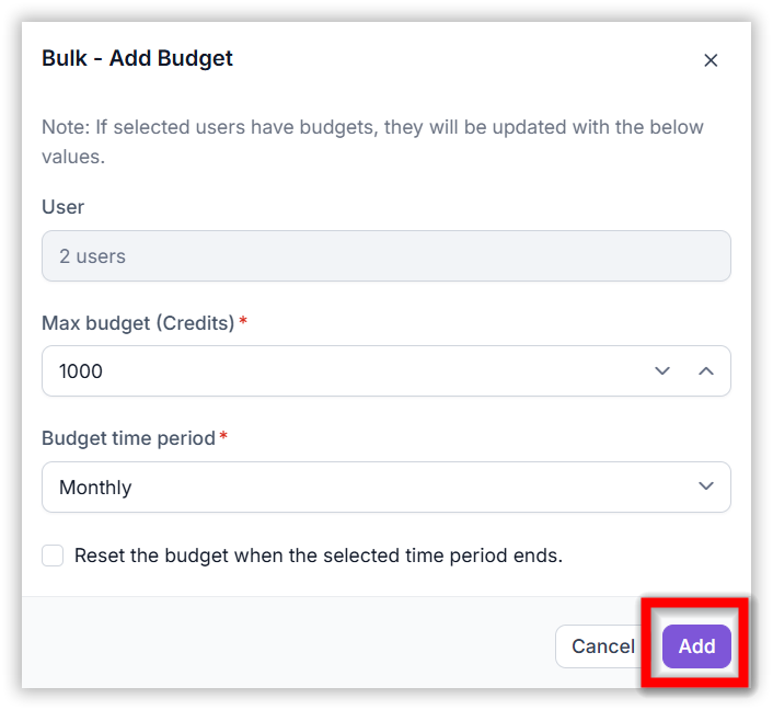 add Bulk budget