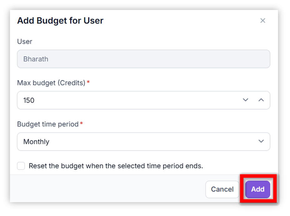 Add User budget