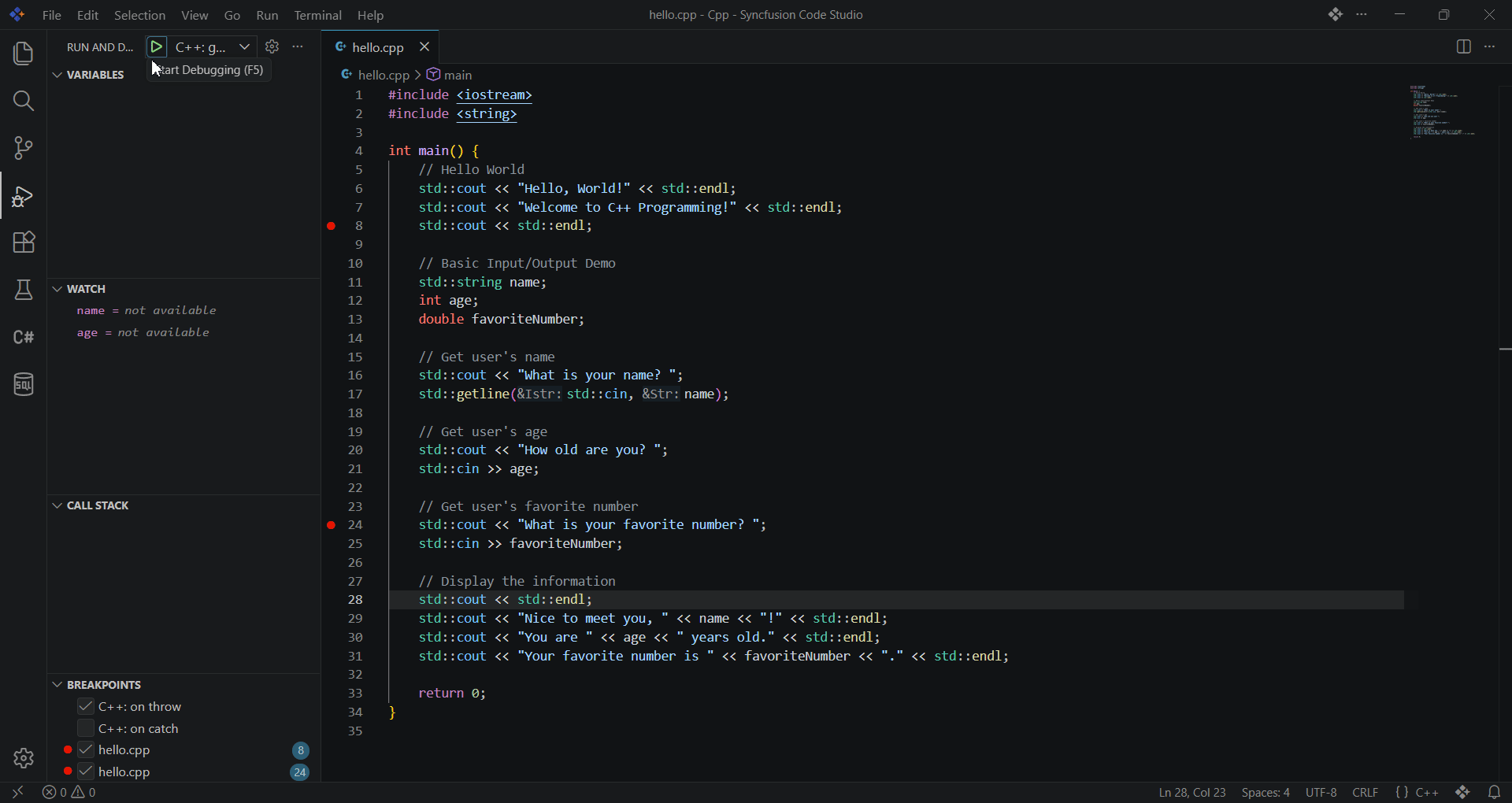 BoldCreate debug view showing Variables, Watch, and Call Stack panels