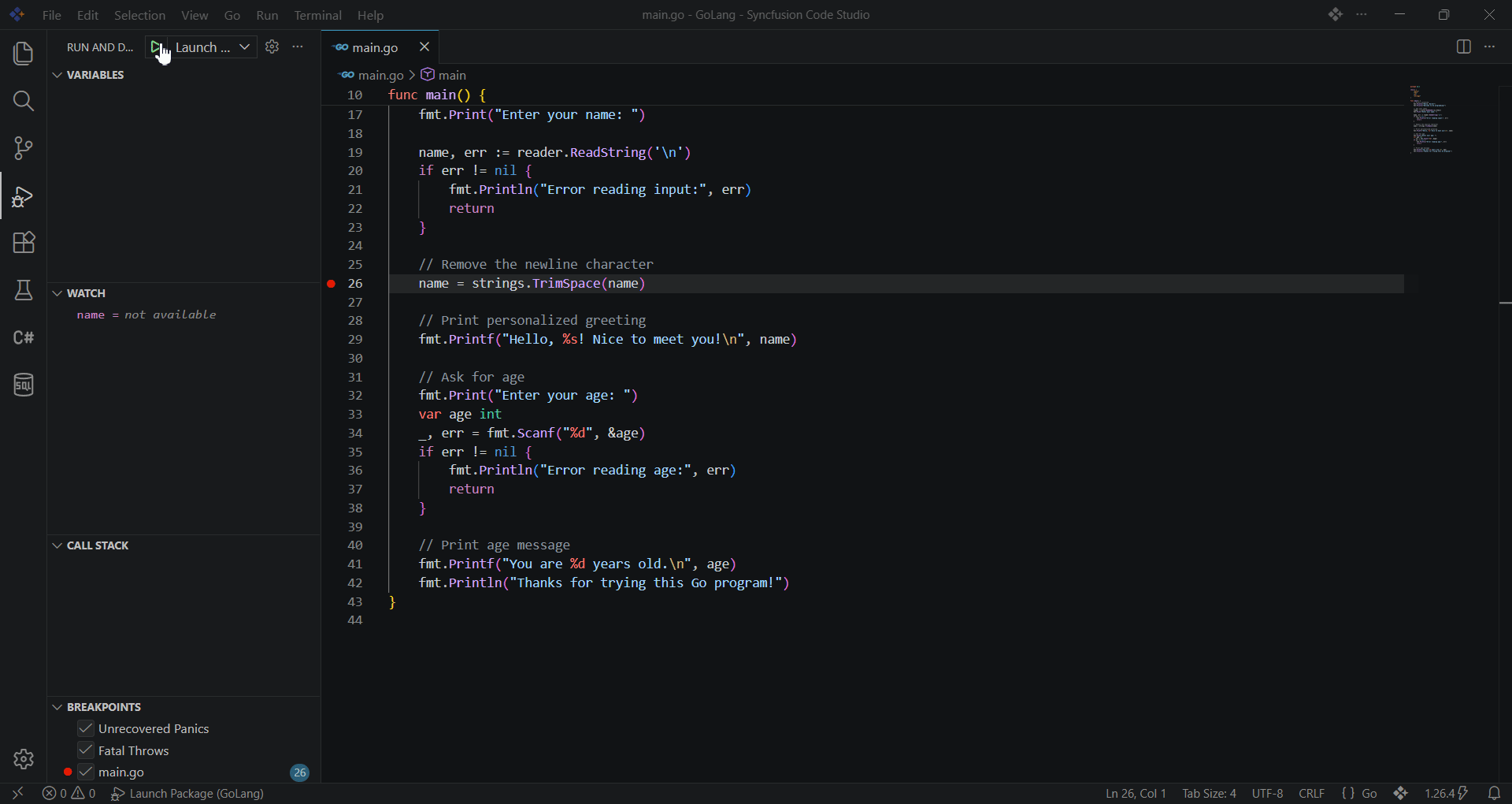 BoldCreate debug view showing paused execution with variables, call stack, and debug toolbar