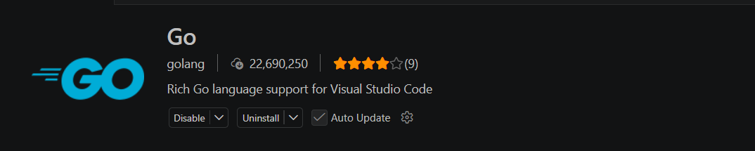 BoldCreate Extensions view showing Go extension by Go Team at Google with Install button