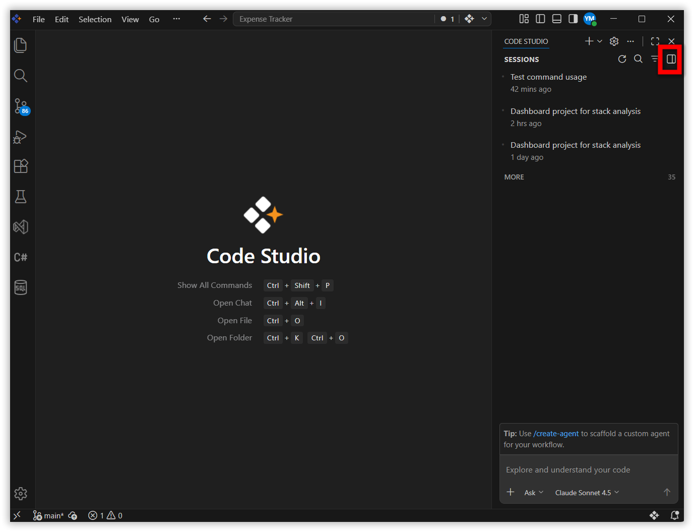 Show Agents Session Sidebar button