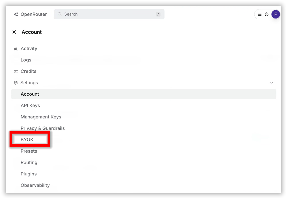 OpenRouter settings