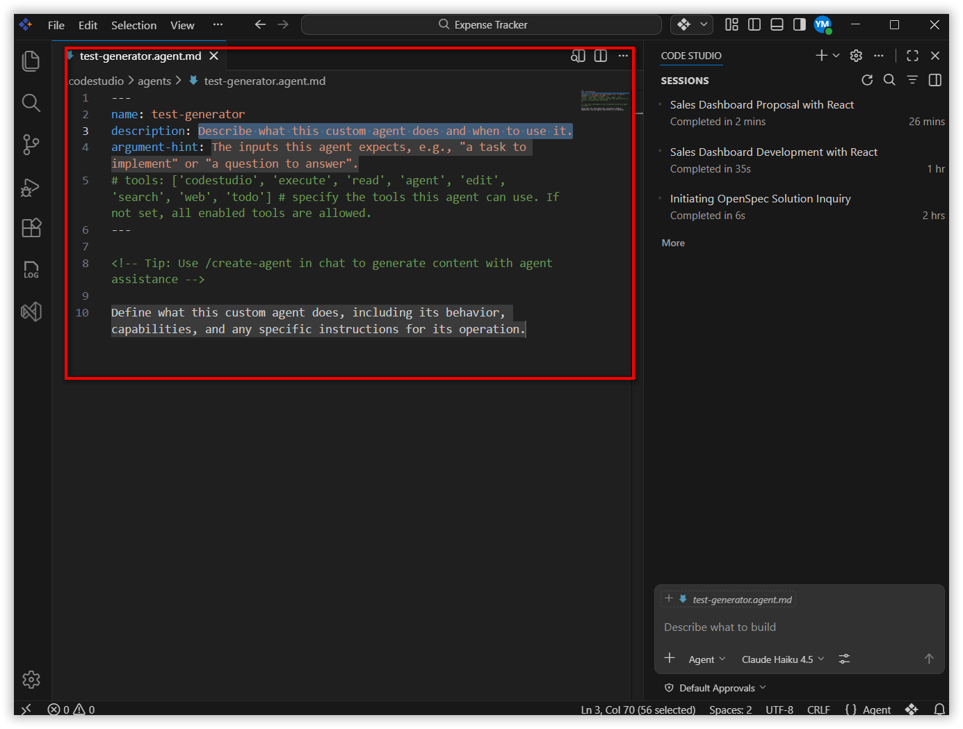 Sample custom agent file