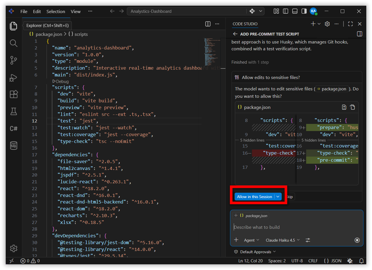 Chat view with permission level indicator showing Default Approvals with padlock icon