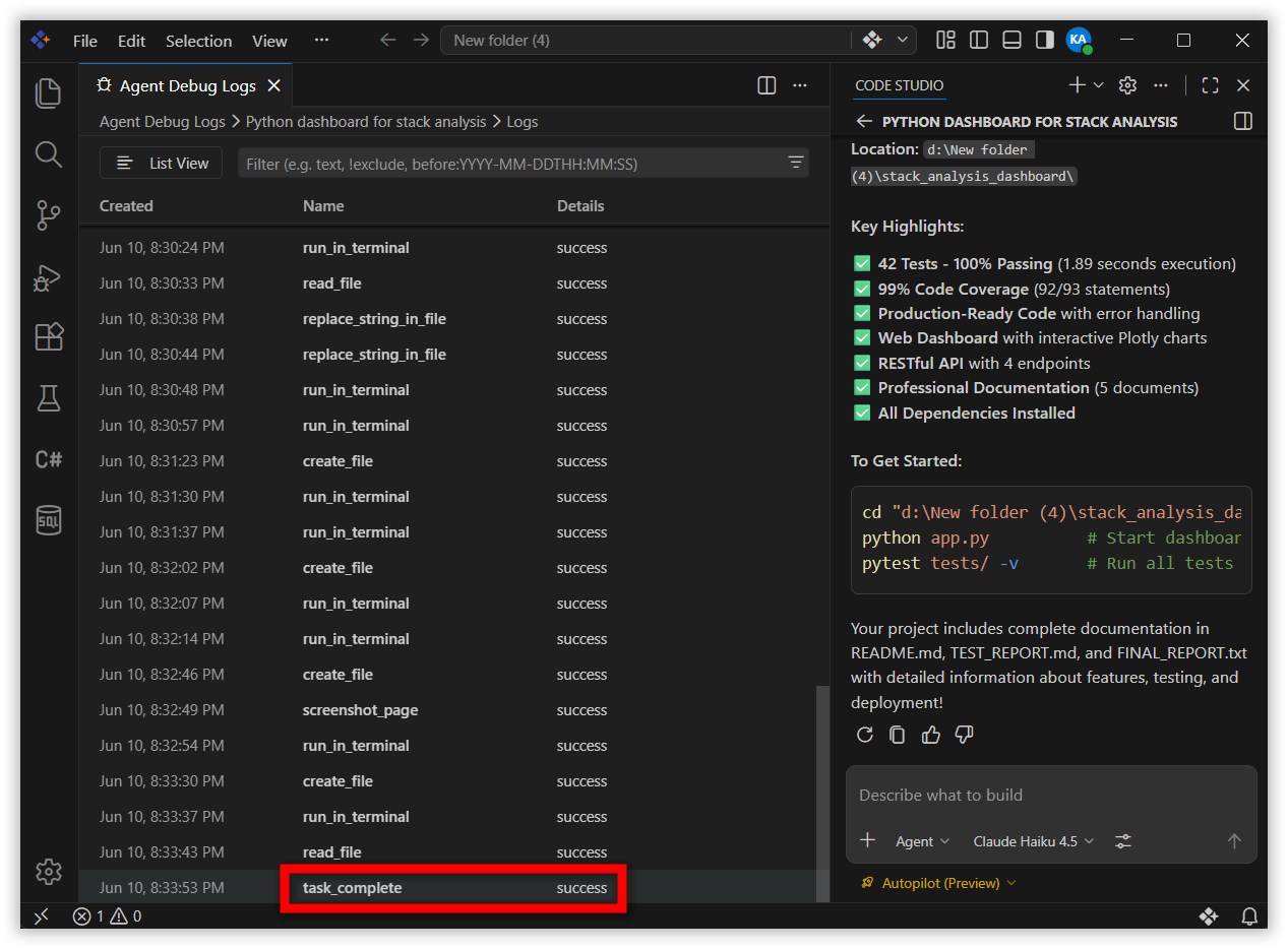 Agent execution and monitoring flow in Autopilot mode