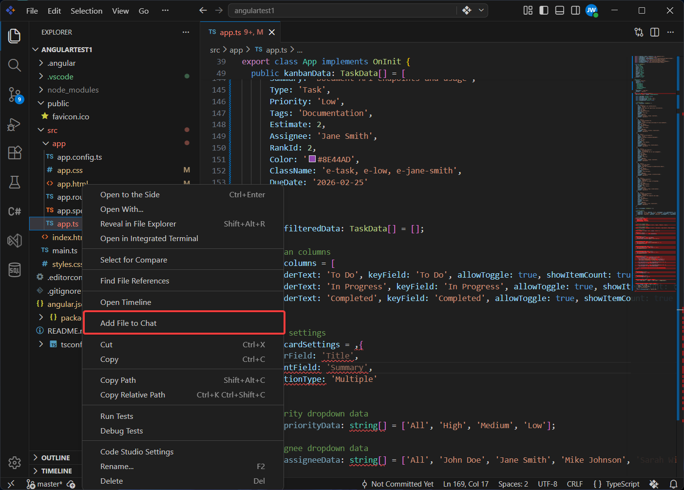 Add file to chat option in the Explorer right-click context menu