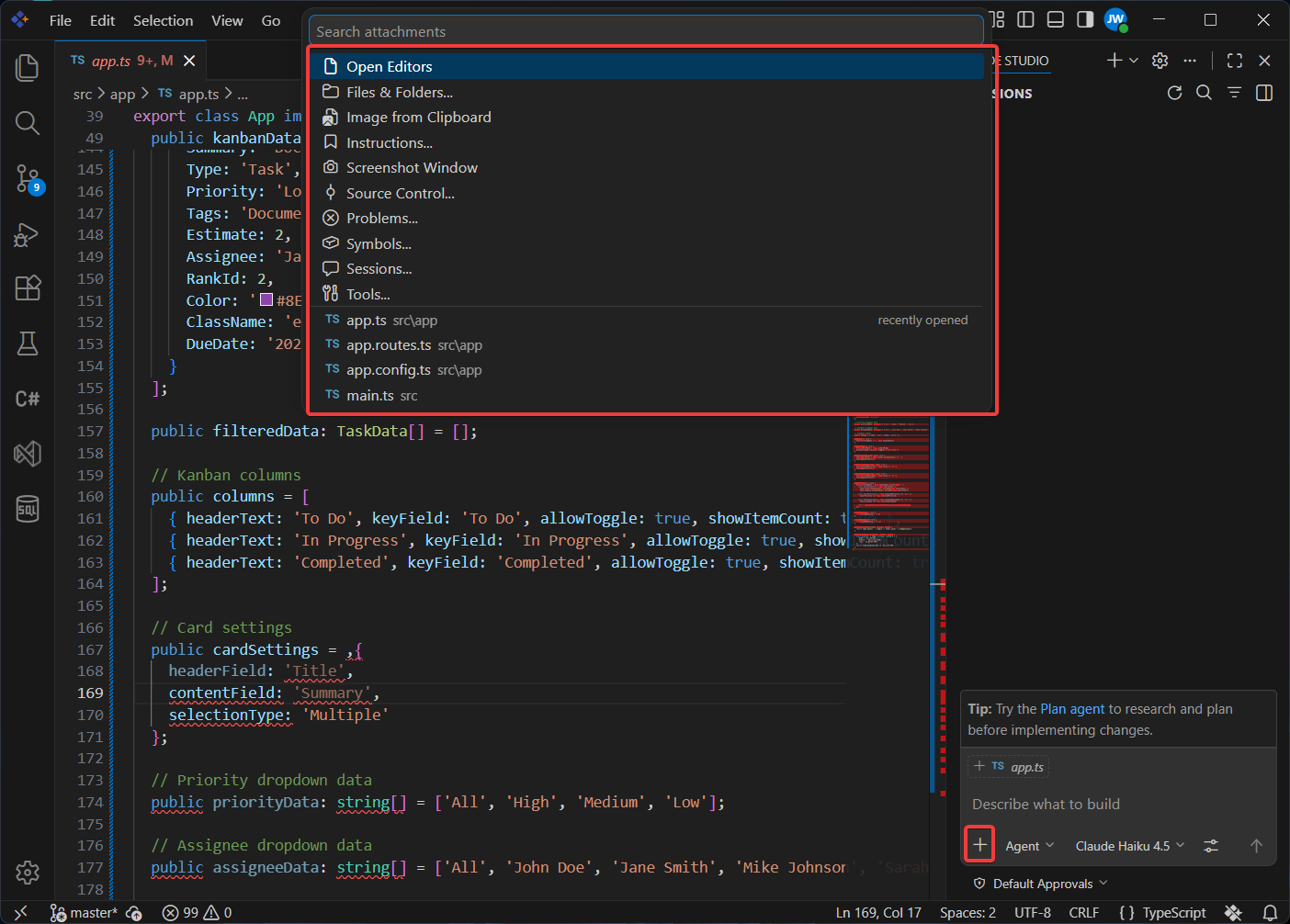 File selected from the Add context menu to send as context to the AI