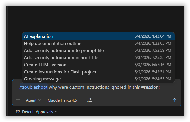 Troubleshoot Previous session with Agent Debug log