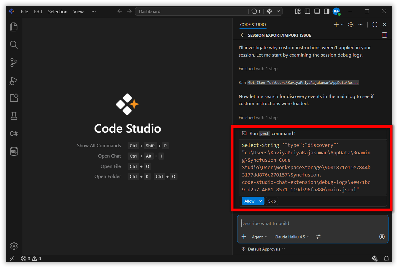 Troubleshoot Previous session with Agent Debug log