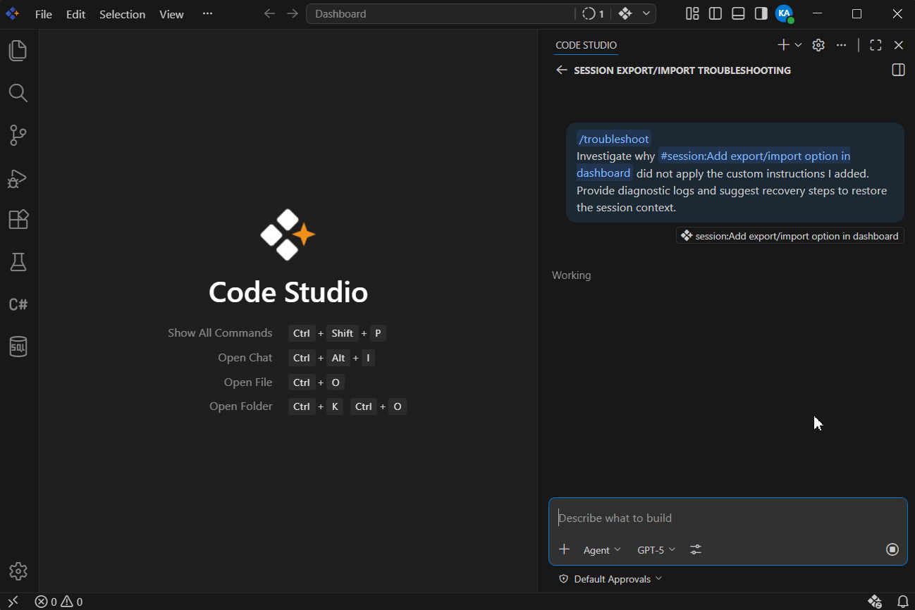 Troubleshoot Previous session with Agent Debug log