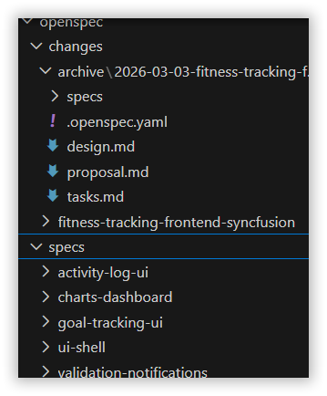 The main spec folder showing finalized specifications after archiving